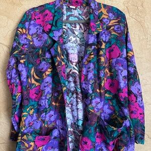 Le Jupe Vibrant Floral Jacket Top in Purple & Teal Top Skirt Sold Separately